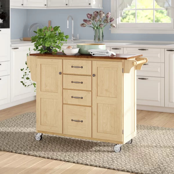Littrell 48'' Wide Rolling Kitchen Island with Solid Wood Top
