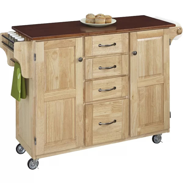 Littrell 48'' Wide Rolling Kitchen Island with Solid Wood Top