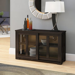 Espresso Liya Server Two Glass Paneled Sliding Doors