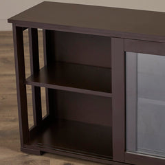 Espresso Liya Server Two Glass Paneled Sliding Doors