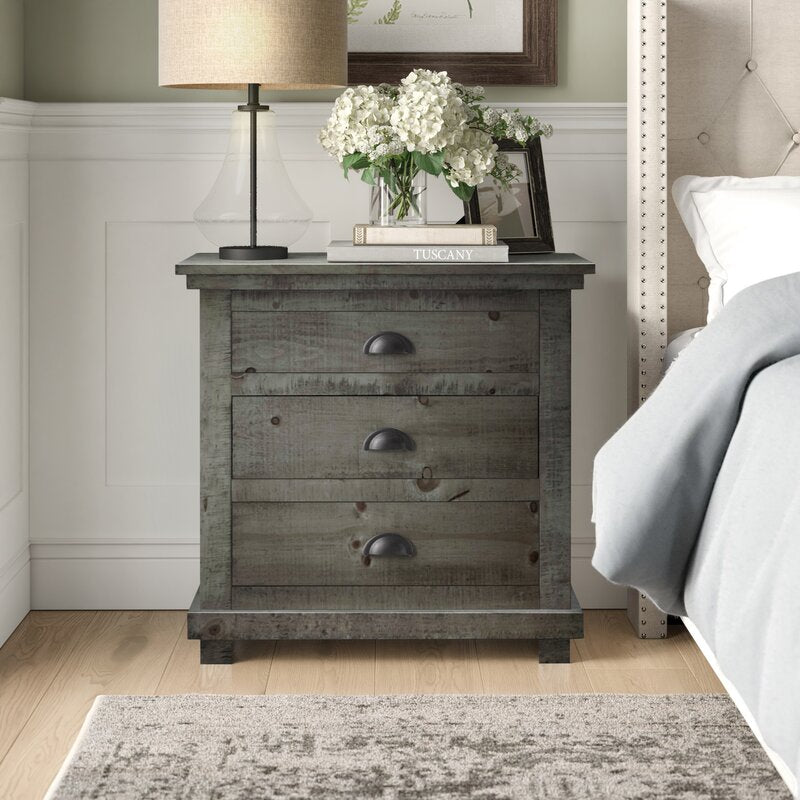 Distressed Dark Gray 31'' Tall 3 - Drawer Solid Wood Bachelor's Chest Spots for Storage