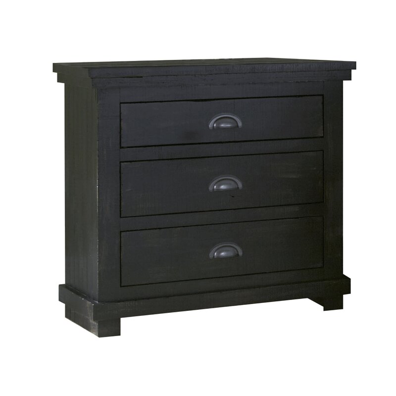 Distressed Black 31'' Tall 3 - Drawer Solid Wood Bachelor's Chest Spots for Storage