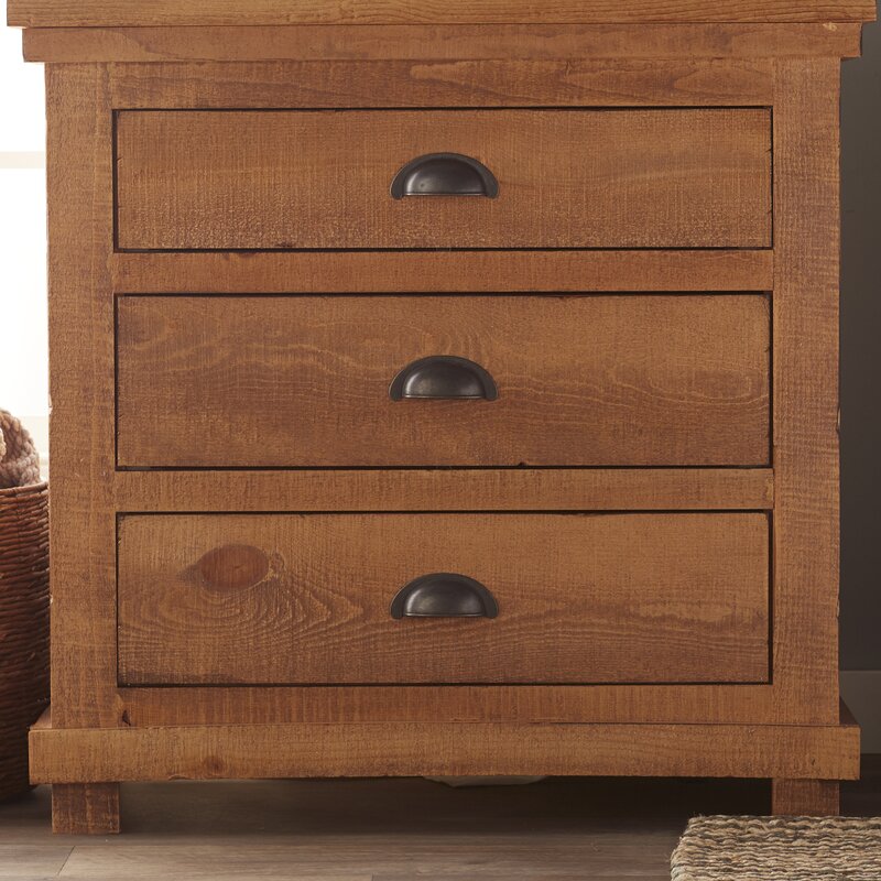 Distressed Pine 31'' Tall 3 - Drawer Solid Wood Bachelor's Chest Spots for Storage