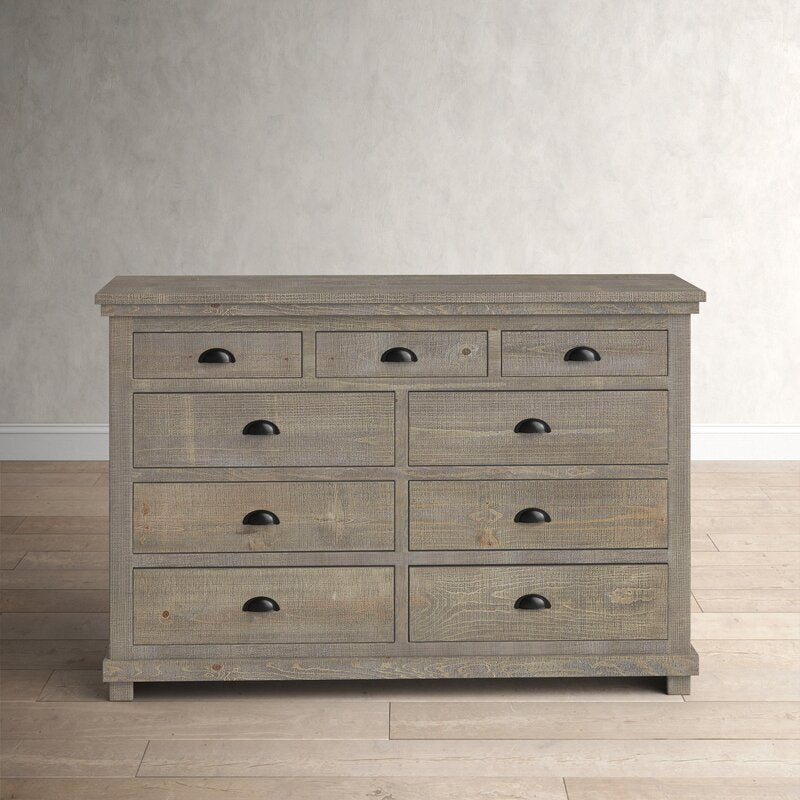 Weathered Gray Lockridge 9 Drawer 66'' W Solid Wood Dresser