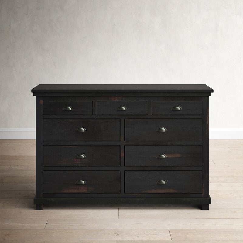 Distressed Black Lockridge 9 Drawer 66'' W Solid Wood Dresser