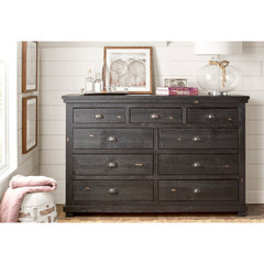 Distressed Black Lockridge 9 Drawer 66'' W Solid Wood Dresser