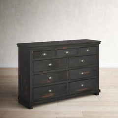 Distressed Black Lockridge 9 Drawer 66'' W Solid Wood Dresser