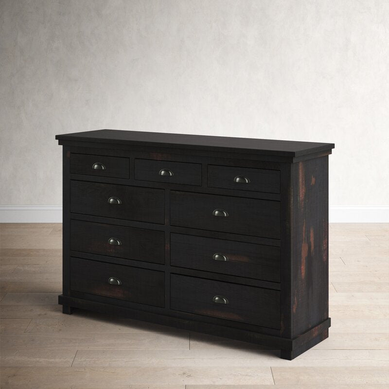 Distressed Black Lockridge 9 Drawer 66'' W Solid Wood Dresser