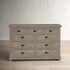 Weathered Gray Lockridge 9 Drawer 66'' W Solid Wood Dresser