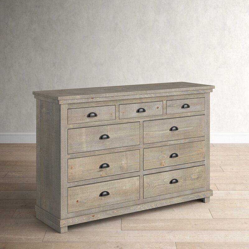 Weathered Gray Lockridge 9 Drawer 66'' W Solid Wood Dresser