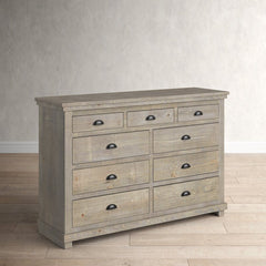 Weathered Gray Lockridge 9 Drawer 66'' W Solid Wood Dresser