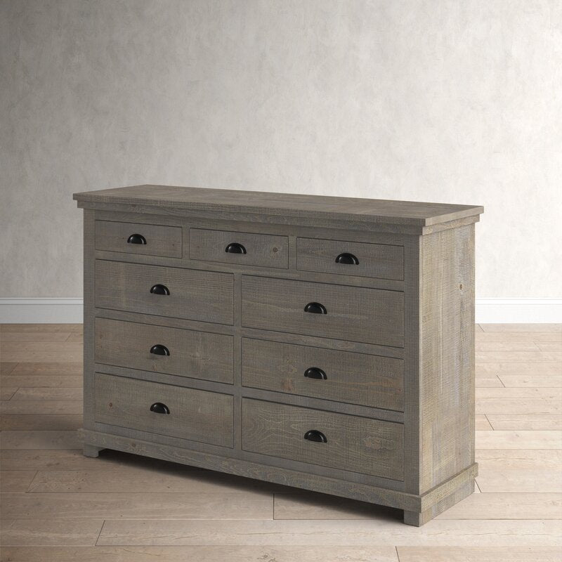 Weathered Gray Lockridge 9 Drawer 66'' W Solid Wood Dresser