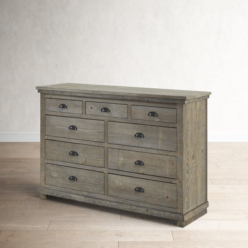 Weathered Gray Lockridge 9 Drawer 66'' W Solid Wood Dresser