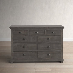 Distressed Dark Gray Lockridge 9 Drawer 66'' W Solid Wood Dresser