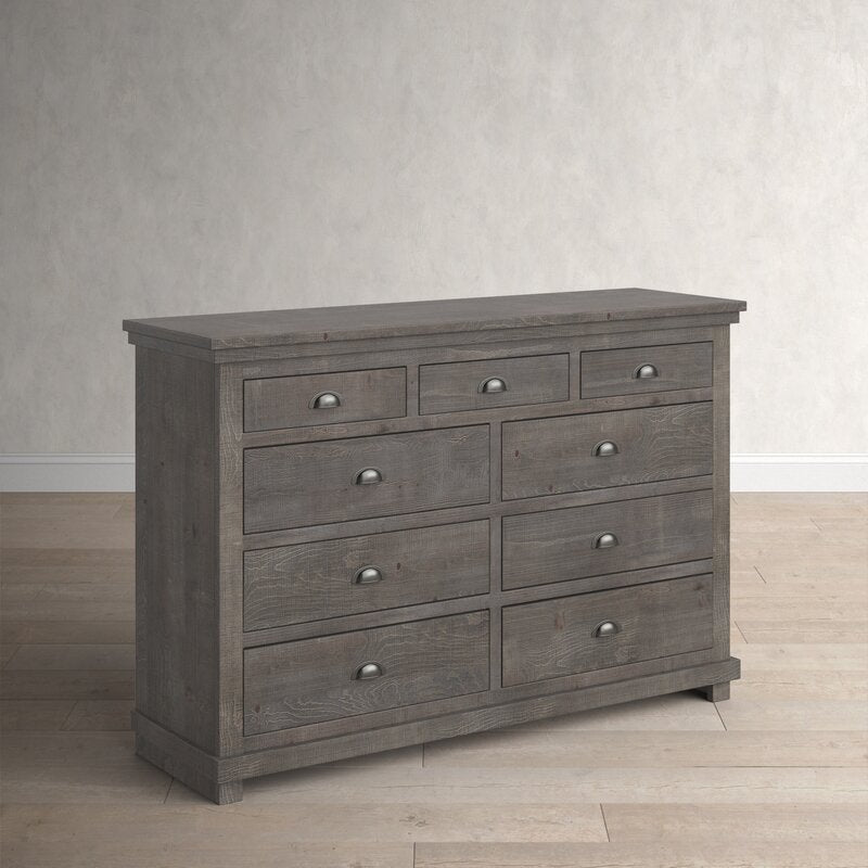 Distressed Dark Gray Lockridge 9 Drawer 66'' W Solid Wood Dresser