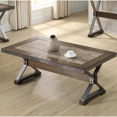 Trestle Coffee Table Solid Manufactured Wood And Metal with Restoration Style