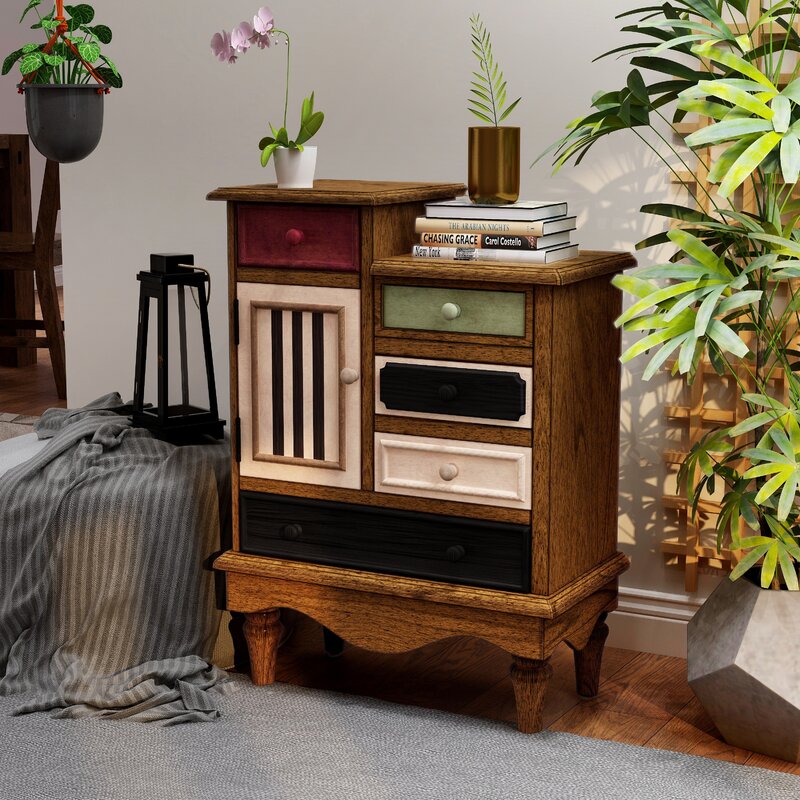 30.25'' Tall Solid Wood 5 - Drawer Apothecary Accent Chest Five Multicolored Drawers for Keeping Books, Clothes, Dishware