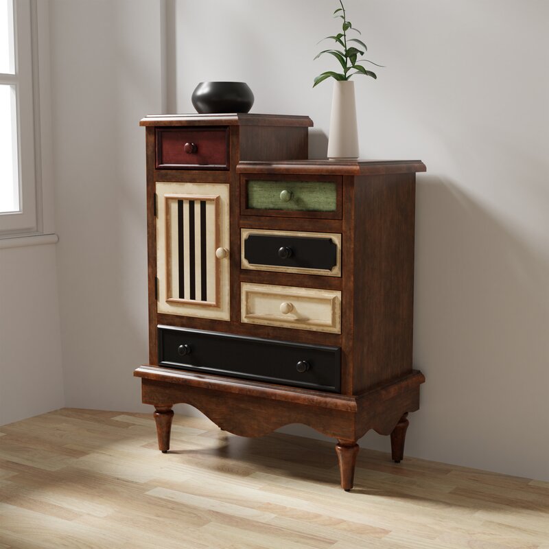 30.25'' Tall Solid Wood 5 - Drawer Apothecary Accent Chest Five Multicolored Drawers for Keeping Books, Clothes, Dishware