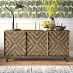 Lorelai Solid Wood TV Stand for TVs up to 78" Features a Silver Tone Metal Chevron Patterned