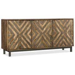 Lorelai Solid Wood TV Stand for TVs up to 78" Features a Silver Tone Metal Chevron Patterned