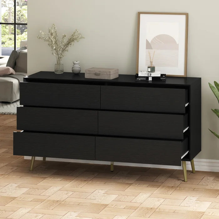 Loreliese 6 Drawer 54'' W Features a Clean Line Silhouette and Black Finish