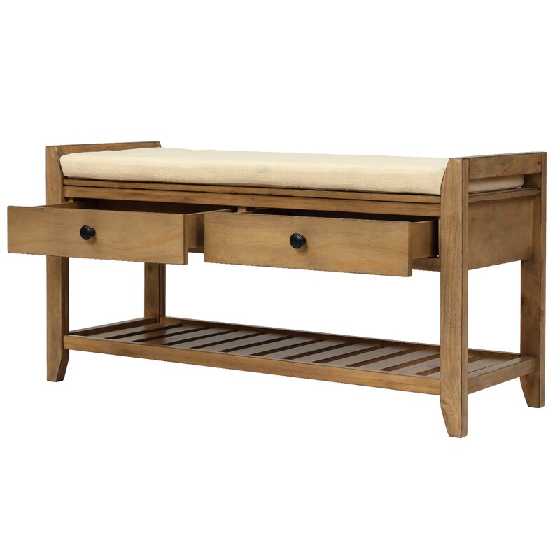 Old Pine Shelf and Drawer Storage Bench Two Spacious Sliding Drawers Sit Directly Underneath the Upper Bench Seating Area