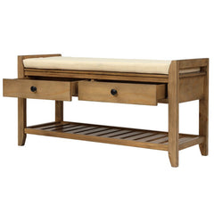 Old Pine Shelf and Drawer Storage Bench Two Spacious Sliding Drawers Sit Directly Underneath the Upper Bench Seating Area