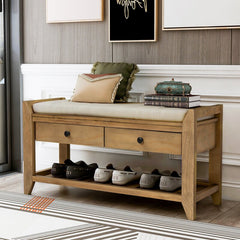 Old Pine Shelf and Drawer Storage Bench Two Spacious Sliding Drawers Sit Directly Underneath the Upper Bench Seating Area