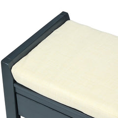 Antique Navy Shelf and Drawer Storage Bench Two Spacious Sliding Drawers Sit Directly Underneath the Upper Bench Seating Area Giving