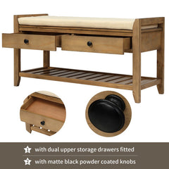 Old Pine Shelf and Drawer Storage Bench Two Spacious Sliding Drawers Sit Directly Underneath the Upper Bench Seating Area