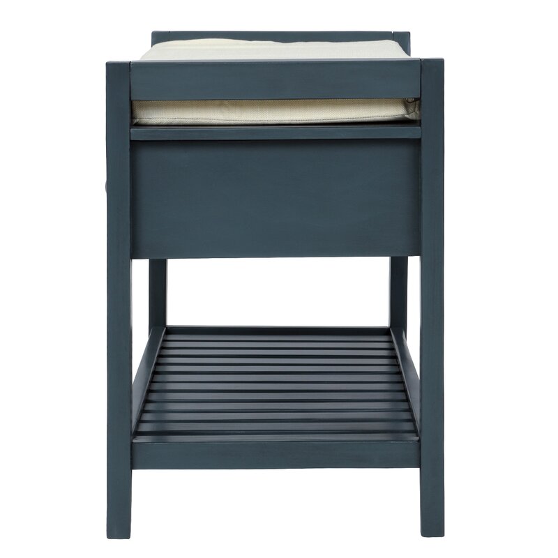 Antique Navy Shelf and Drawer Storage Bench Two Spacious Sliding Drawers Sit Directly Underneath the Upper Bench Seating Area Giving