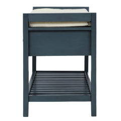 Antique Navy Shelf and Drawer Storage Bench Two Spacious Sliding Drawers Sit Directly Underneath the Upper Bench Seating Area Giving
