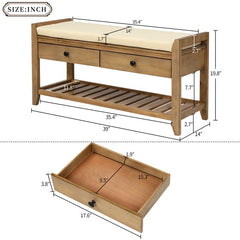 Old Pine Shelf and Drawer Storage Bench Two Spacious Sliding Drawers Sit Directly Underneath the Upper Bench Seating Area