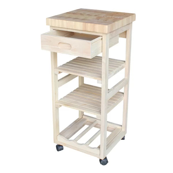 Lynn 15'' Wide Rolling Kitchen Cart with Solid Wood Top Adds Storage and Style