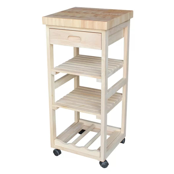 Lynn 15'' Wide Rolling Kitchen Cart with Solid Wood Top Adds Storage and Style