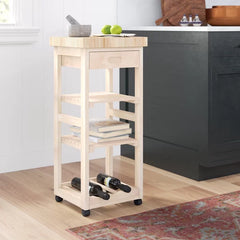 Lynn 15'' Wide Rolling Kitchen Cart with Solid Wood Top Adds Storage and Style