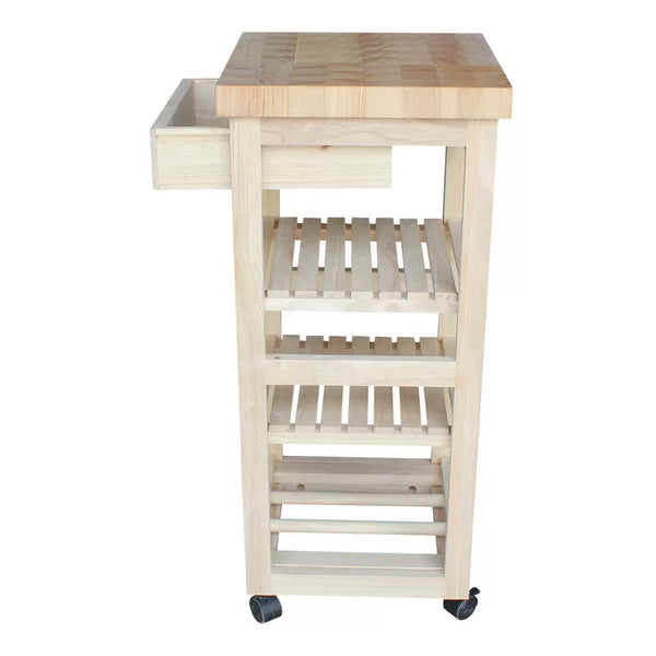 Lynn 15'' Wide Rolling Kitchen Cart with Solid Wood Top Adds Storage and Style