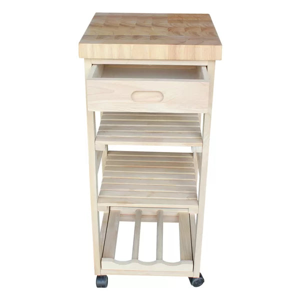 Lynn 15'' Wide Rolling Kitchen Cart with Solid Wood Top Adds Storage and Style