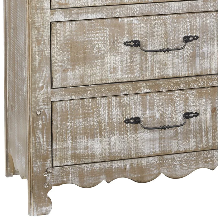 Chalk Lyra 5 Drawer 38'' W Solid Pine Wood Chest Distressed Finish