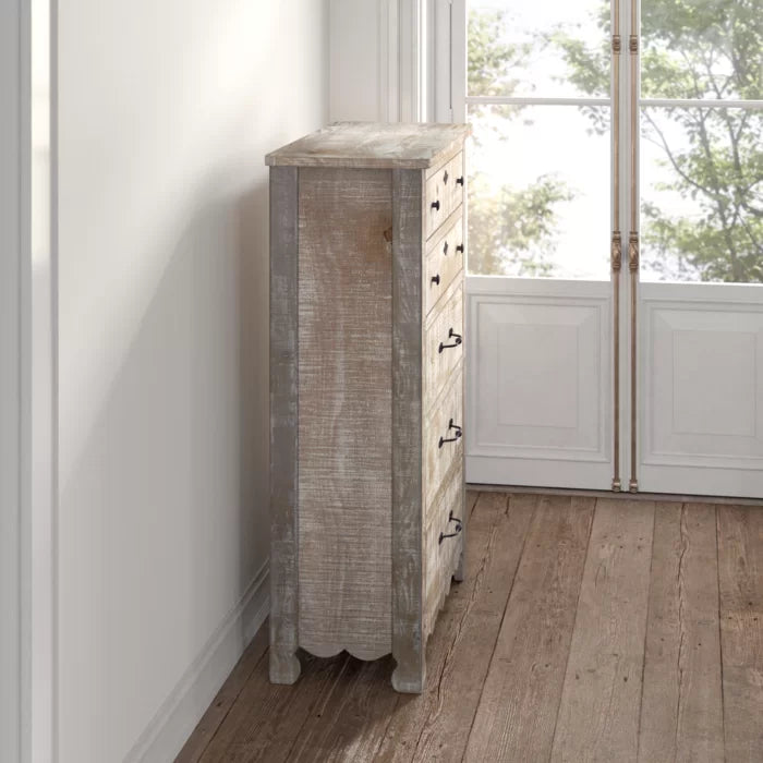 Chalk Lyra 5 Drawer 38'' W Solid Pine Wood Chest Distressed Finish