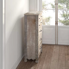 Chalk Lyra 5 Drawer 38'' W Solid Pine Wood Chest Distressed Finish
