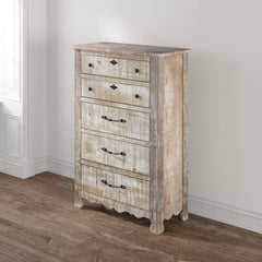 Chalk Lyra 5 Drawer 38'' W Solid Pine Wood Chest Distressed Finish