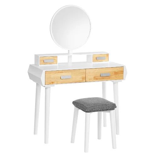 Vanity Set with Stool and Mirror Spacious Storage And A Comfortable Stool