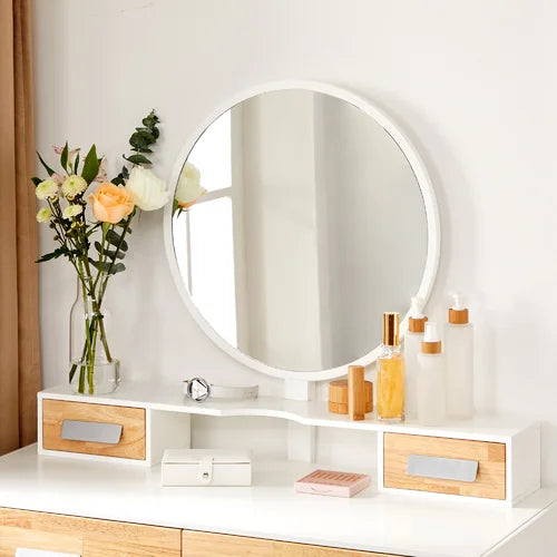 Vanity Set with Stool and Mirror Spacious Storage And A Comfortable Stool