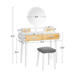 Vanity Set with Stool and Mirror Spacious Storage And A Comfortable Stool
