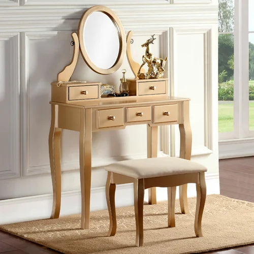 Gold 32'' Wide Vanity Set with Stool and Mirror Solid Manufactured Wood