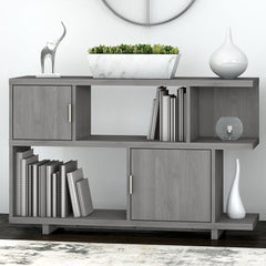 Geometric Bookcase from kathy ireland Home - Grey 4 Open Shelves 2 Small Storage Cabinets Each Tier Holds 50 lbs