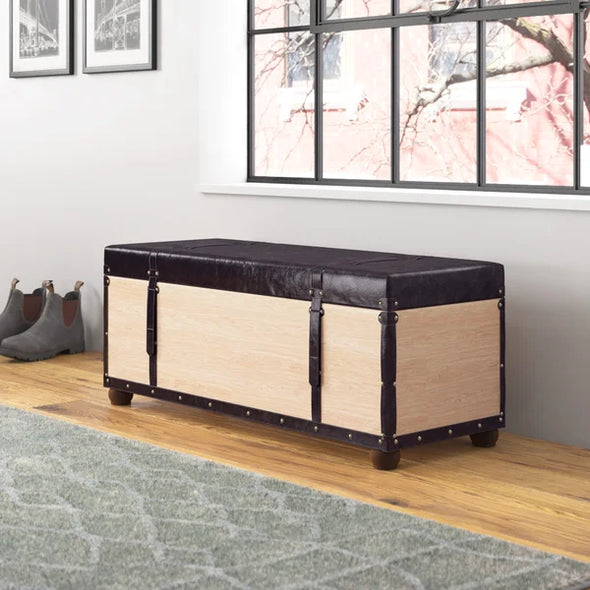 Natural Brown Finish Magdalena Upholstered Storage Bench