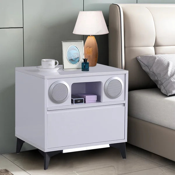 Malgorzata 19.68'' Tall 1 - Drawer Nightstand in White with USB Port 3 Color Sensor Lights