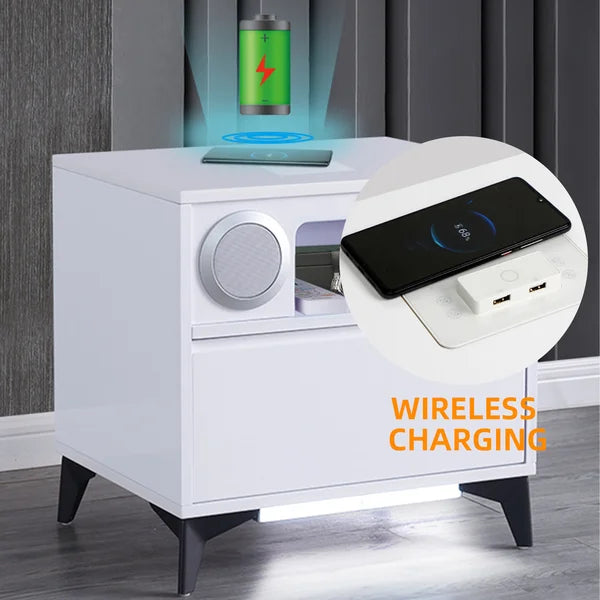 Malgorzata 19.68'' Tall 1 - Drawer Nightstand in White with USB Port 3 Color Sensor Lights